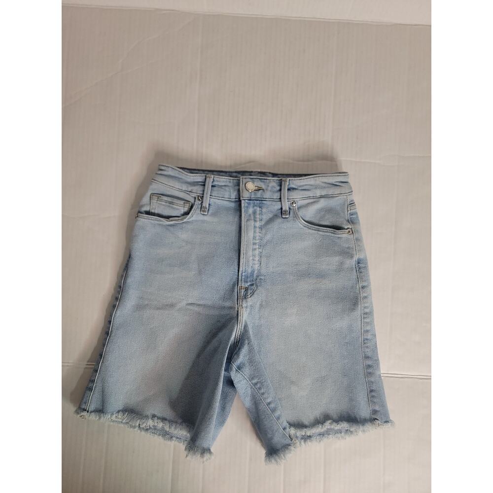 Good American Jean Shorts SZ 27 Jort High Rise Bermuda Fray Stretch Beachy